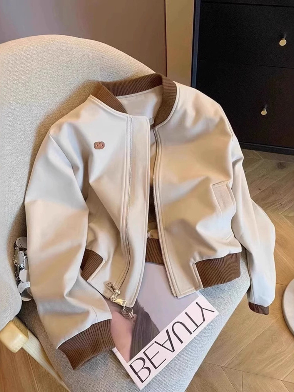 ZARA Petite Colorblock Baseball Jacket Casual Spring Autumn Streetwear Short